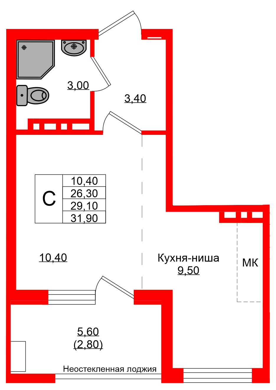 Квартира в ЖК Кроны и Волны, студия, 29.1 м², 4 этаж
