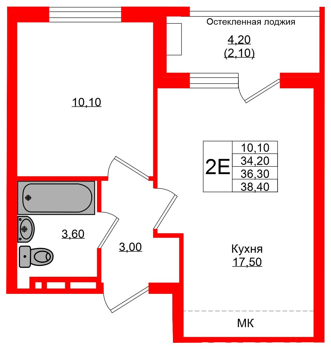 Квартира в ЖК Кроны и Волны, 1 комнатная, 36.3 м², 4 этаж