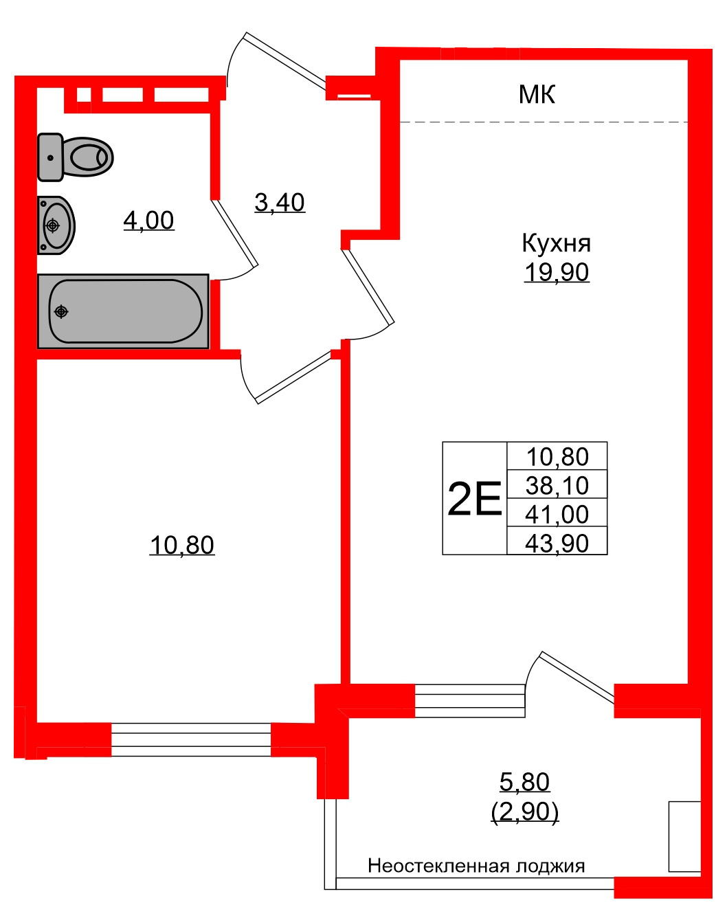 Квартира в ЖК Кроны и Волны, 1 комнатная, 41 м², 4 этаж