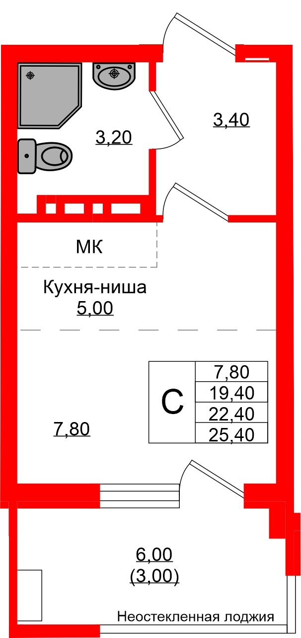 Квартира в ЖК «Кроны и Волны», студия, 22.4 м², 4 этаж