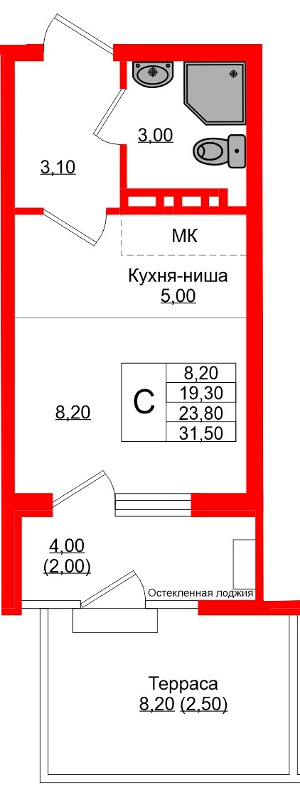 Квартира в ЖК «Кроны и Волны», студия, 23.8 м², 1 этаж