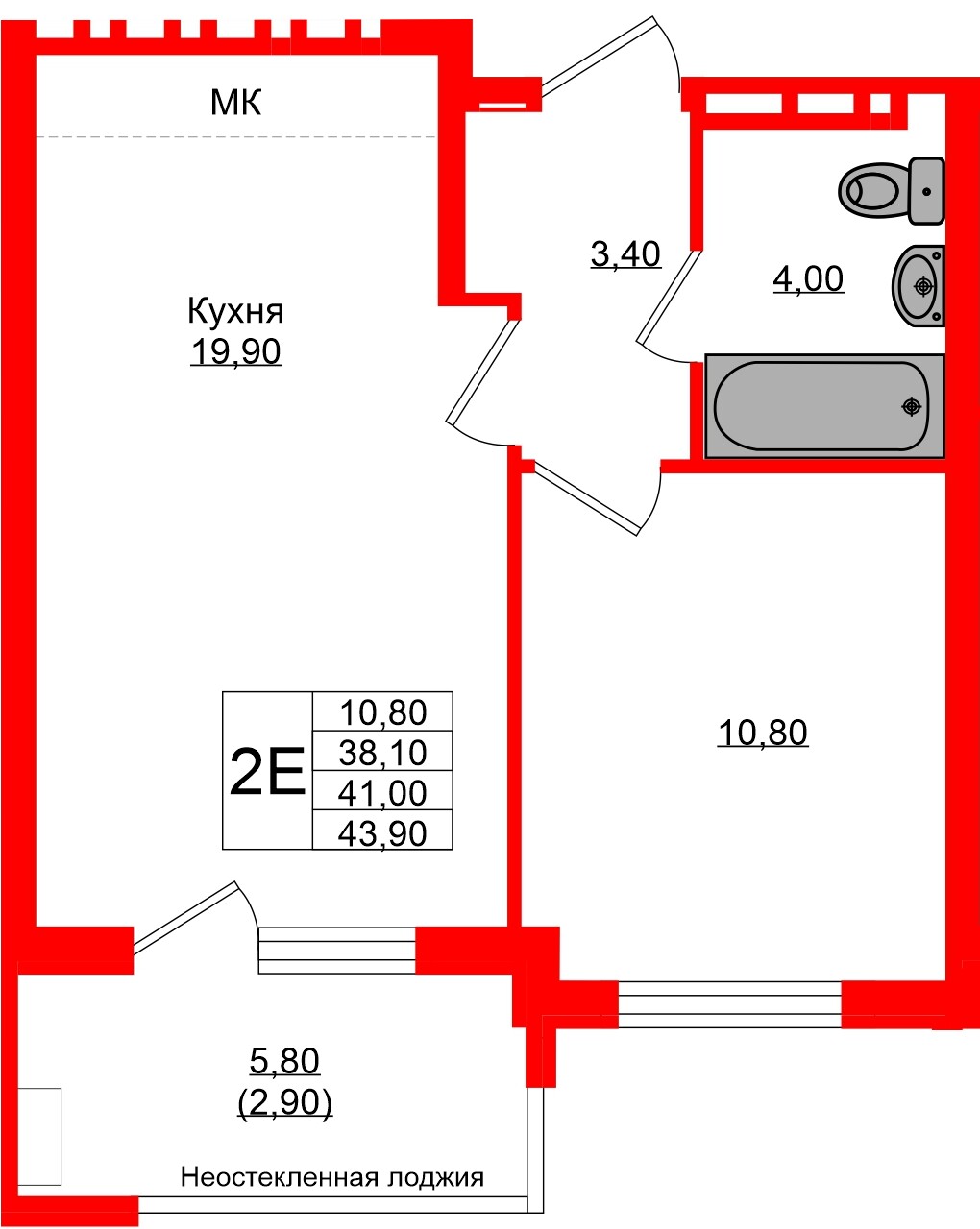 Квартира в ЖК Кроны и Волны, 1 комнатная, 41 м², 4 этаж
