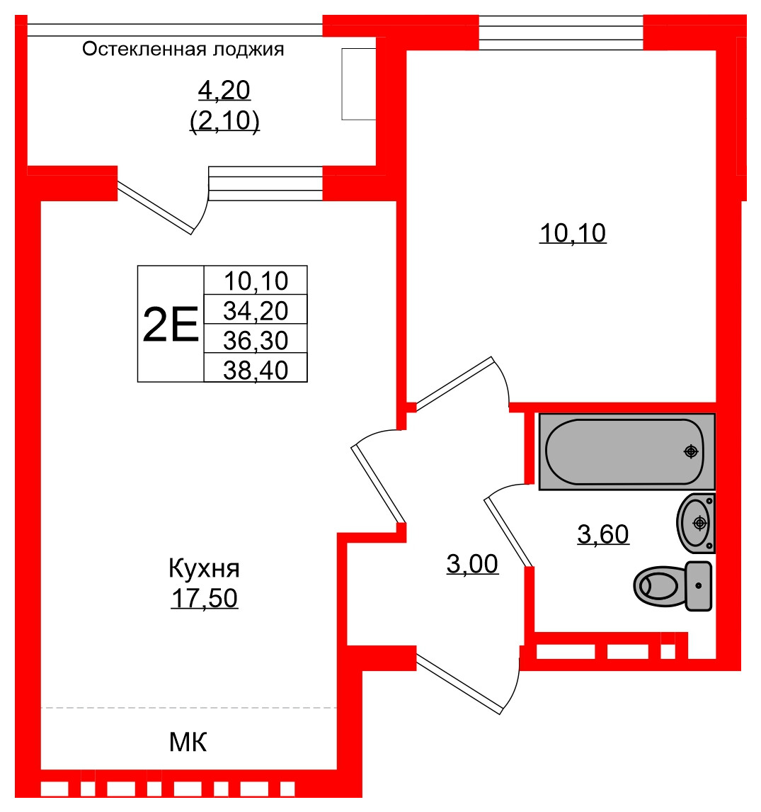 Квартира в ЖК Кроны и Волны, 1 комнатная, 36.3 м², 4 этаж
