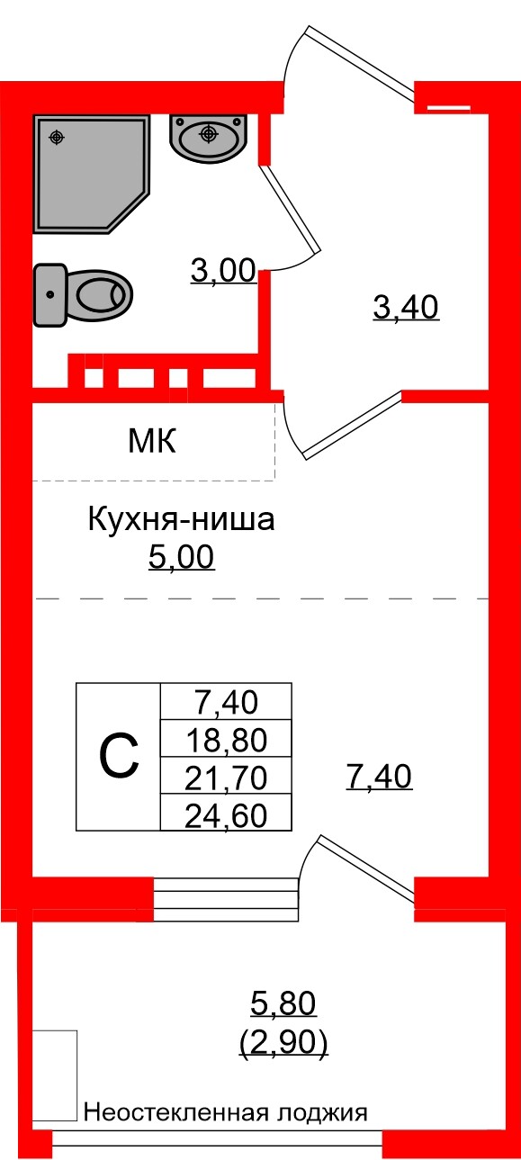 Квартира в ЖК Кроны и Волны, студия, 21.7 м², 4 этаж