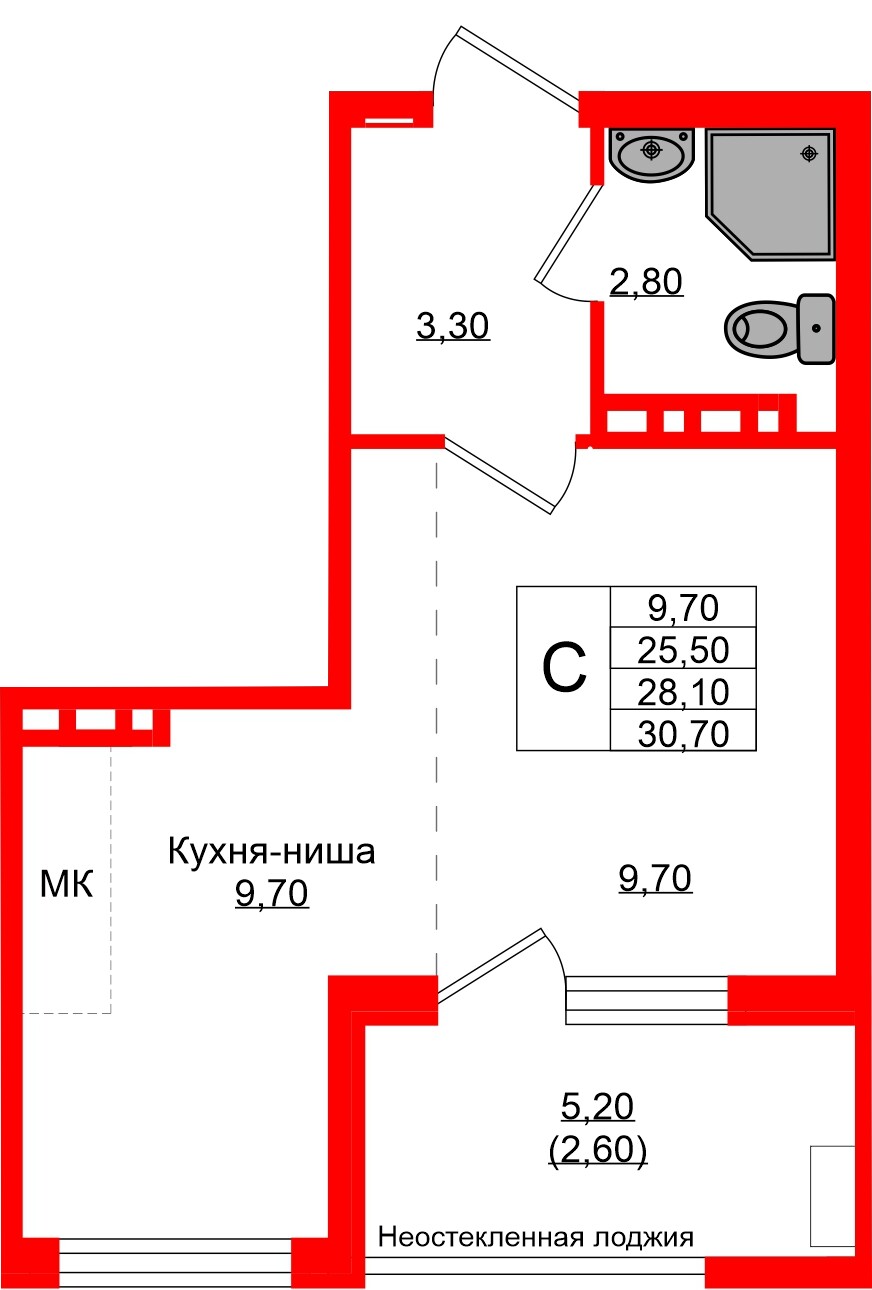 Квартира в ЖК Кроны и Волны, студия, 28.1 м², 4 этаж