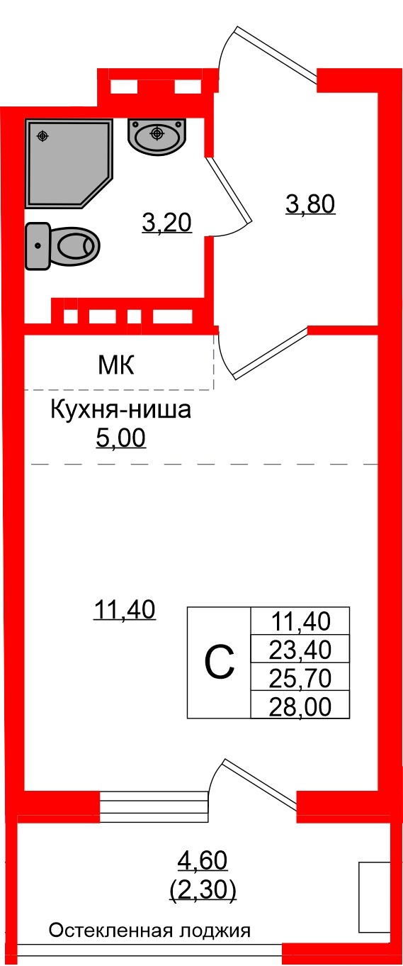 Квартира в ЖК Кроны и Волны, студия, 25.7 м², 1 этаж