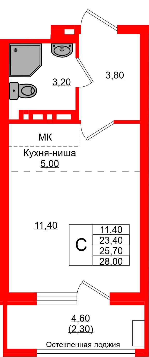Квартира в ЖК Кроны и Волны, студия, 25.7 м², 2 этаж