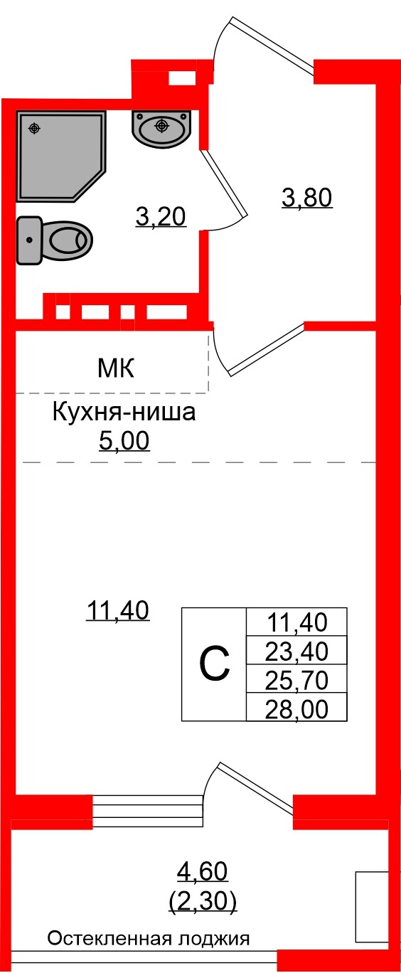 Квартира в ЖК Кроны и Волны, студия, 25.7 м², 3 этаж