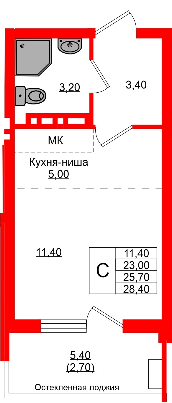 Квартира в ЖК Кроны и Волны, студия, 25.7 м², 1 этаж