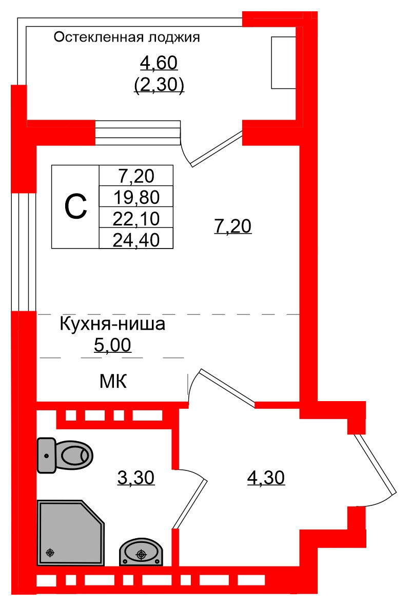 Квартира в ЖК Кроны и Волны, студия, 22.1 м², 4 этаж