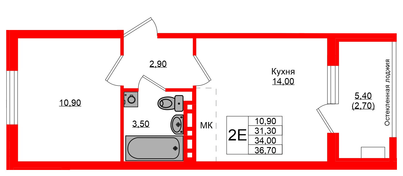 Квартира в ЖК Кроны и Волны, 1 комнатная, 34 м², 1 этаж