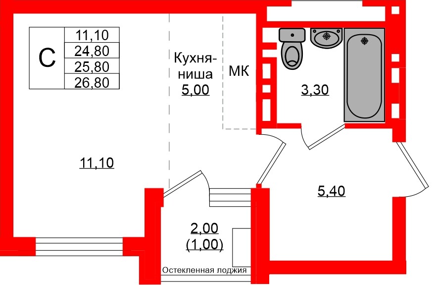 Квартира в ЖК Кроны и Волны, студия, 25.8 м², 4 этаж