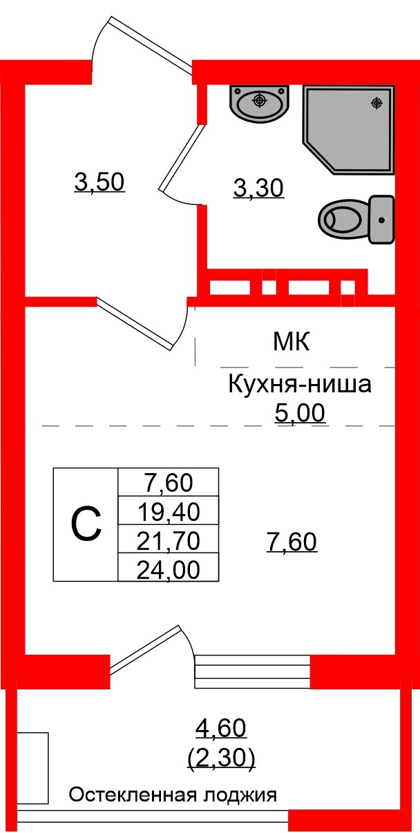 Квартира в ЖК Кроны и Волны, студия, 21.7 м², 4 этаж