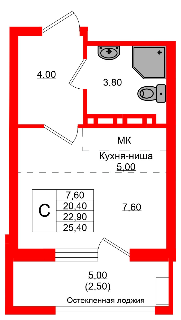 Квартира в ЖК Кроны и Волны, студия, 22.9 м², 3 этаж