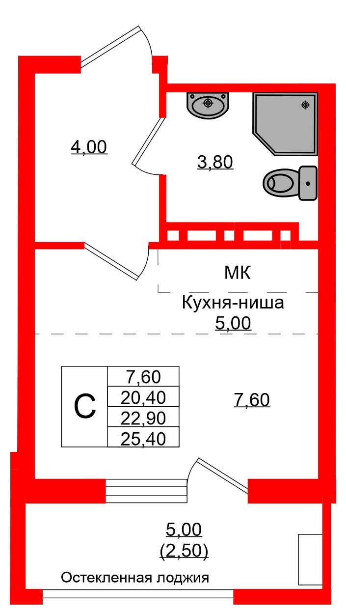 Квартира в ЖК Кроны и Волны, студия, 22.9 м², 4 этаж