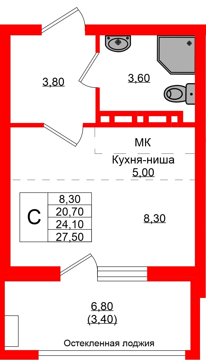Квартира в ЖК Кроны и Волны, студия, 24.1 м², 3 этаж