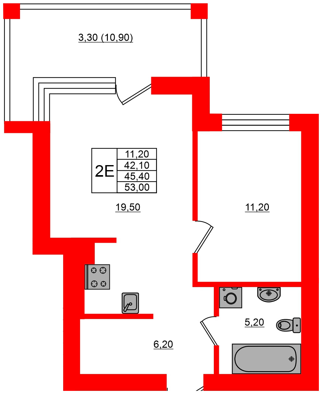 Квартира в ЖК Парковый, 1 комнатная, 45.4 м², 4 этаж