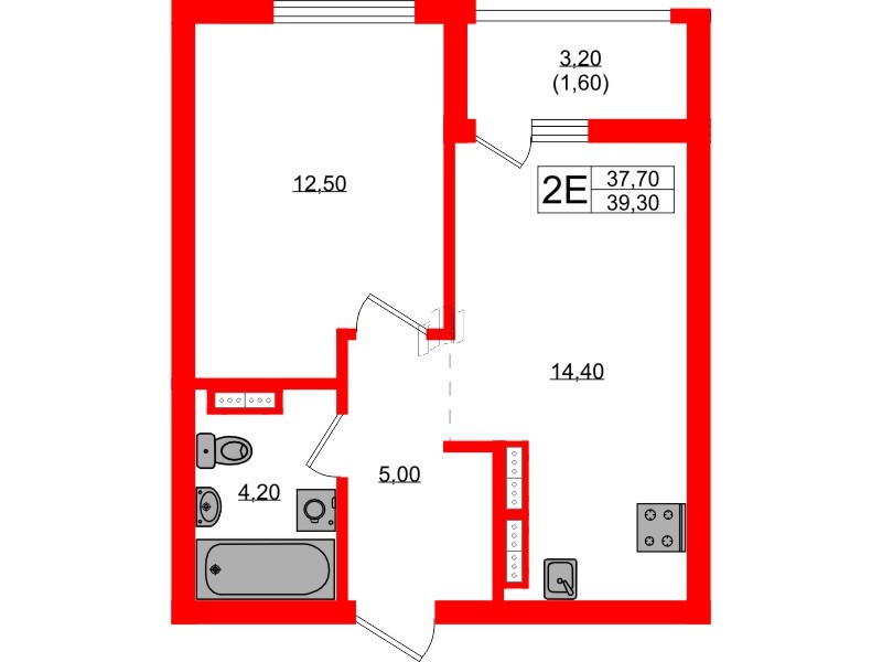 Квартира в ЖК Гагарина 30, 1 комнатная, 37.7 м², 10 этаж