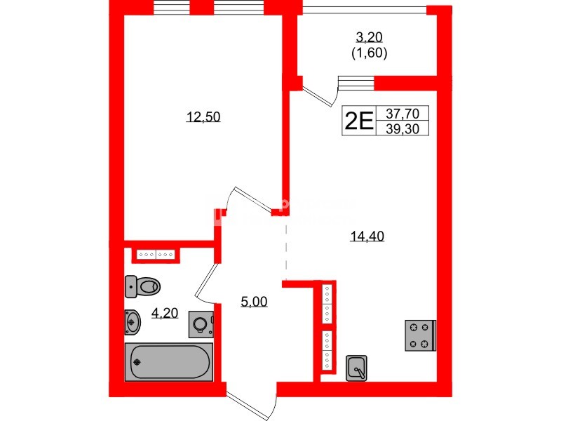 Квартира в ЖК Гагарина 30, 1 комнатная, 37.7 м², 11 этаж