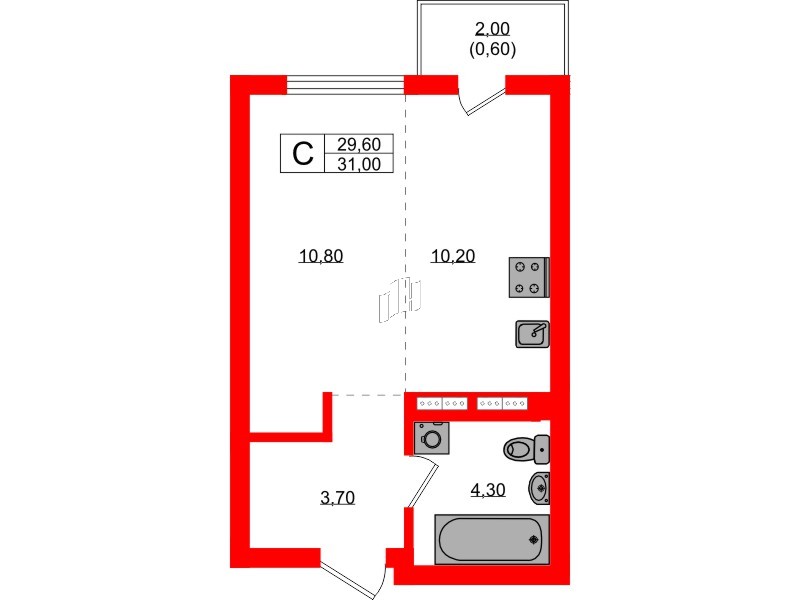 Квартира в ЖК Гагарина 30, студия, 29.6 м², 9 этаж