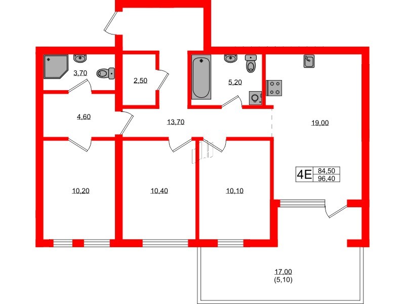 Квартира в ЖК Гагарина 30, 3 комнатная, 84.5 м², 1 этаж