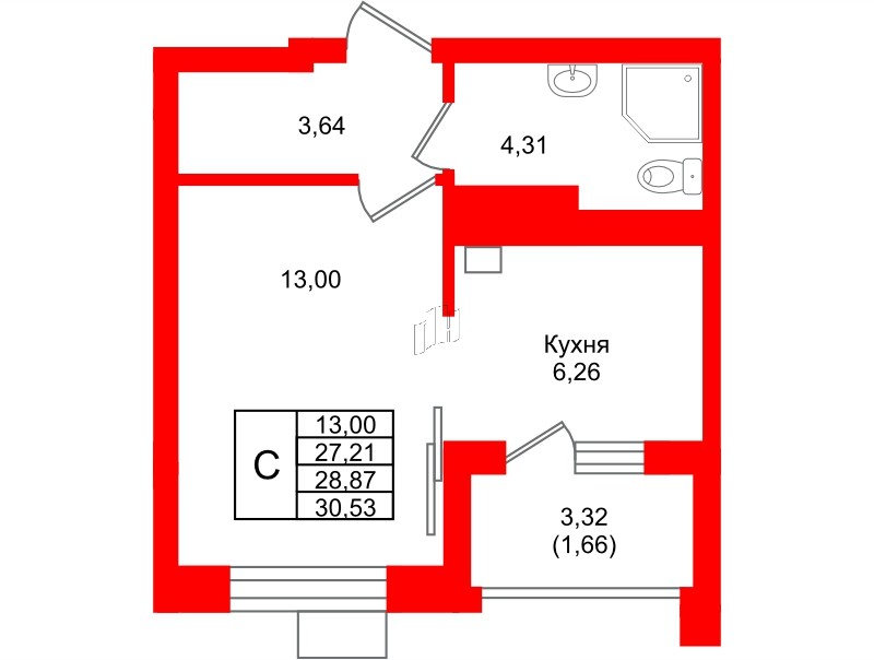 Квартира в ЖК Lake City-9, студия, 28.87 м², 5 этаж