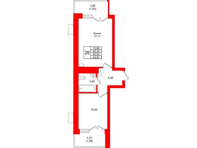 Квартира в ЖК Lake City-9, 1 комнатная, 40.03 м², 2 этаж