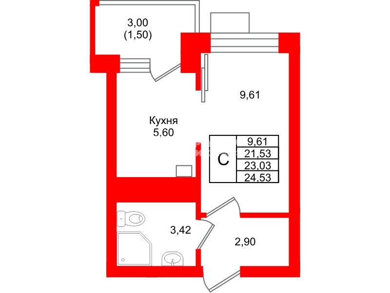 Квартира в ЖК Лэйк Сити-9, студия, 23.03 м², 4 этаж