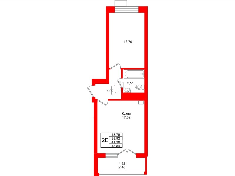 Квартира в ЖК Lake City-9, 1 комнатная, 41.38 м², 2 этаж