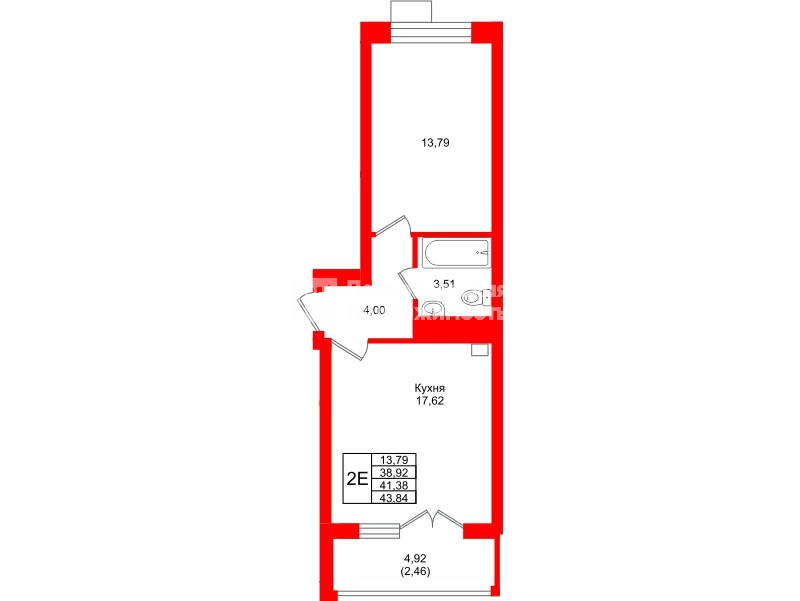 Квартира в ЖК Лэйк Сити-9, 1 комнатная, 41.38 м², 4 этаж