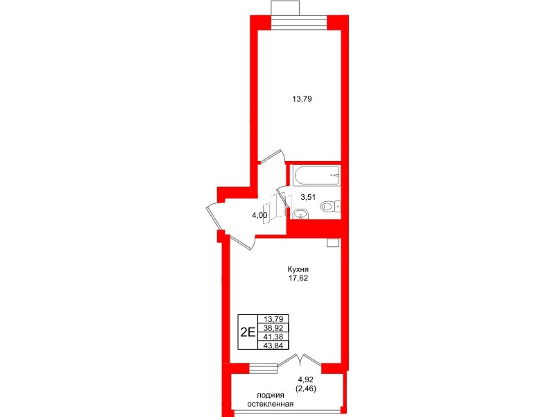 Квартира в ЖК Lake City-9, 1 комнатная, 41.38 м², 7 этаж