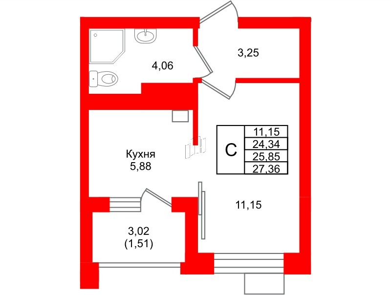 Квартира в ЖК Lake City-9, студия, 25.85 м², 4 этаж