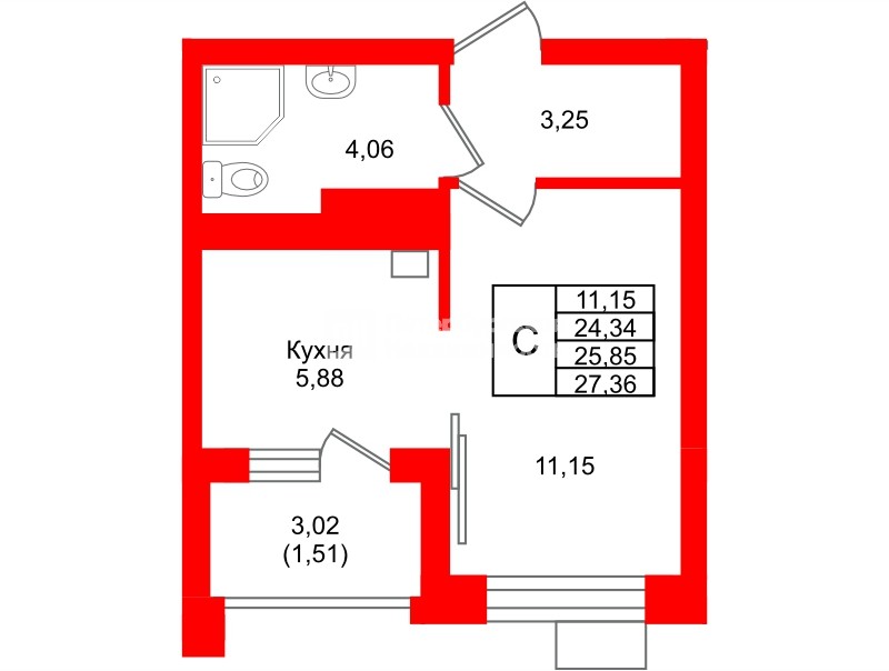 Квартира в ЖК Лэйк Сити-9, студия, 25.85 м², 5 этаж