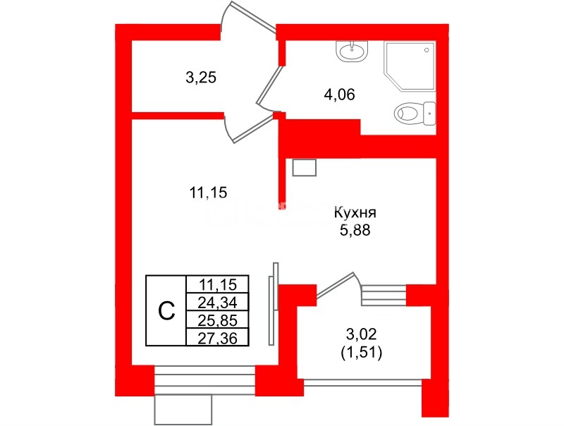Квартира в ЖК Лэйк Сити-9, студия, 25.85 м², 5 этаж