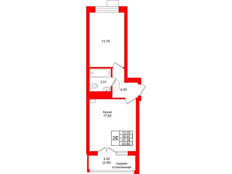 Квартира в ЖК Lake City-9, 1 комнатная, 41.38 м², 7 этаж