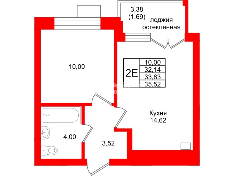 Квартира в ЖК Лэйк Сити-9, 1 комнатная, 33.83 м², 7 этаж