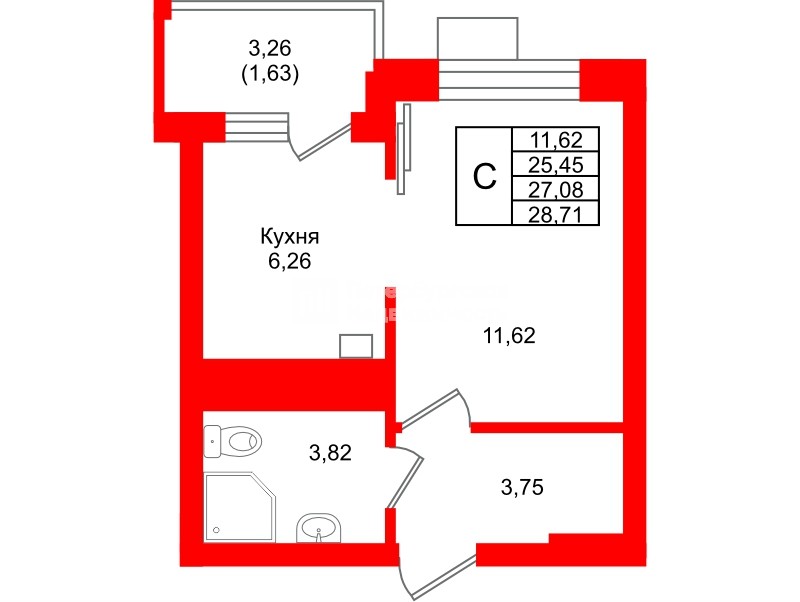 Квартира в ЖК Лэйк Сити-9, студия, 27.08 м², 2 этаж