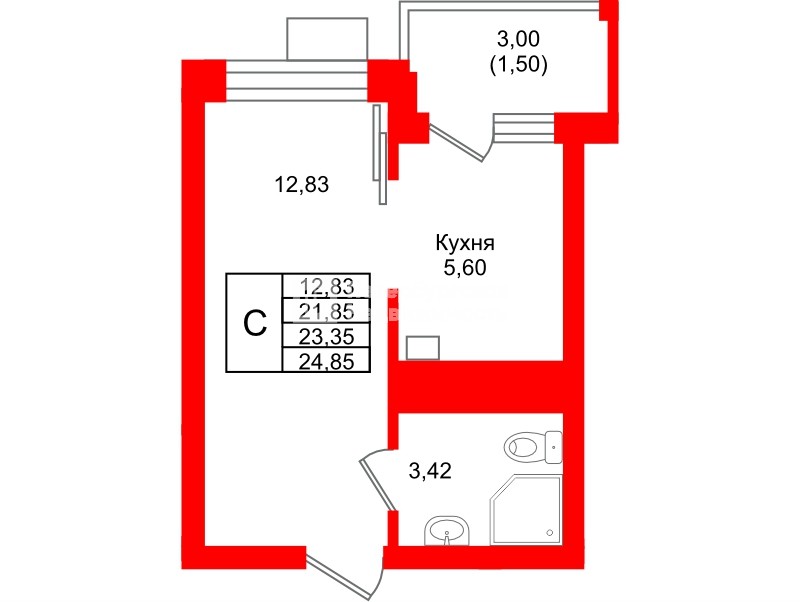 Квартира в ЖК Лэйк Сити-9, студия, 23.35 м², 3 этаж