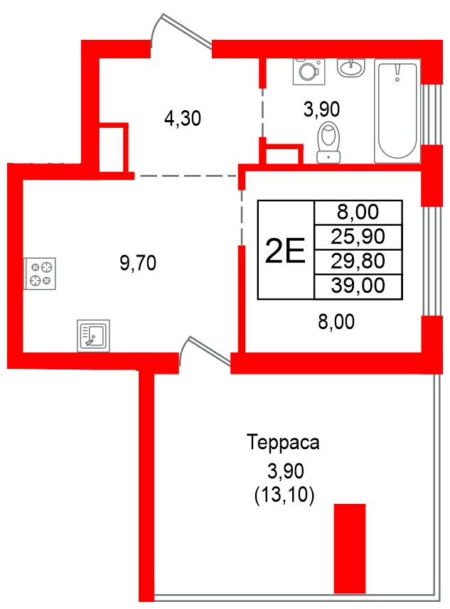 Квартира в ЖК Альпенштадт, 1 комнатная, 29.8 м², 11 этаж