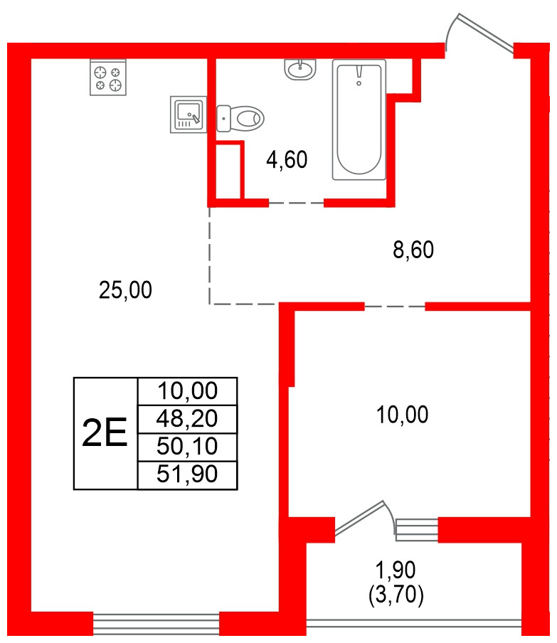 Квартира в ЖК Альпенштадт, 1 комнатная, 50.1 м², 1 этаж
