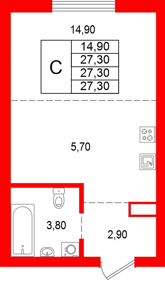 Квартира в ЖК Альпенштадт, студия, 27.3 м², 1 этаж
