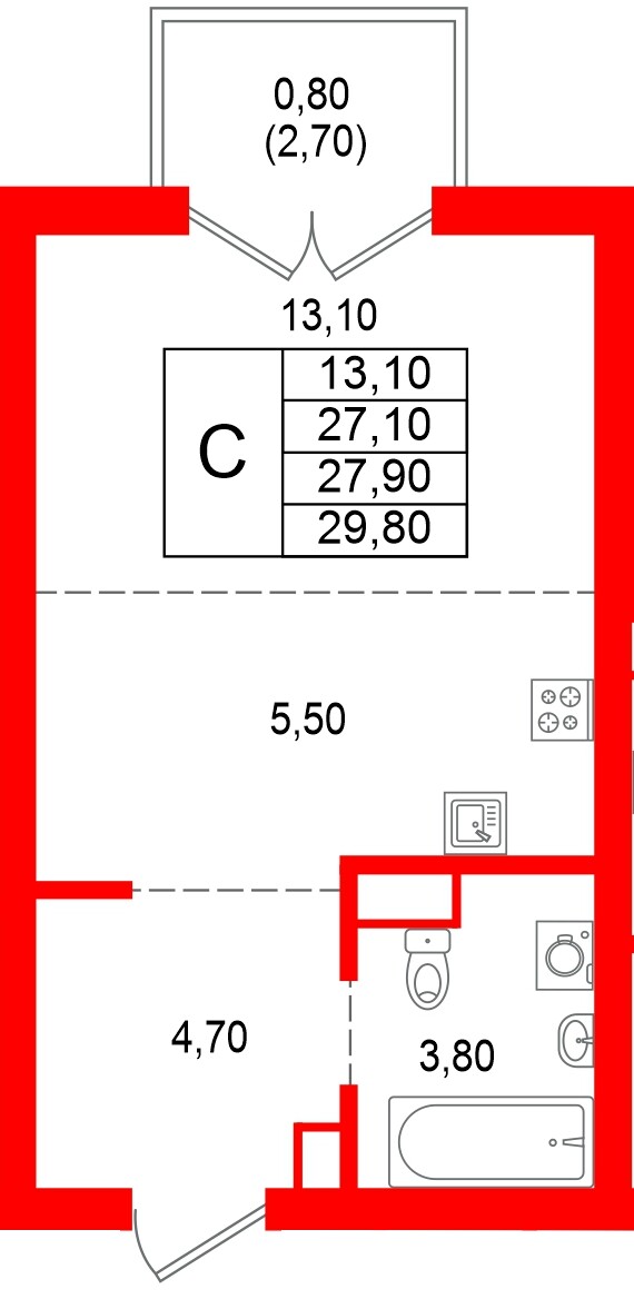 Квартира в ЖК Альпенштадт, студия, 27.9 м², 4 этаж