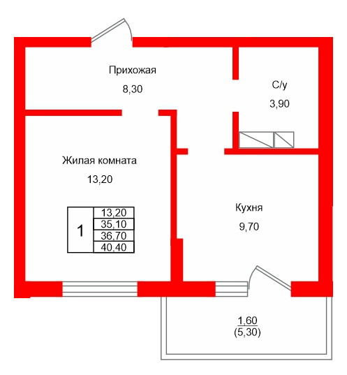 Квартира в ЖК Левада, 1 комнатная, 36.7 м², 4 этаж