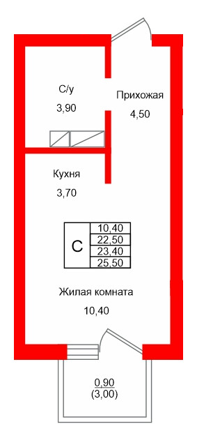 Квартира в ЖК Левада, студия, 23.4 м², 2 этаж