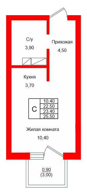 Квартира в ЖК Левада, студия, 23.4 м², 3 этаж