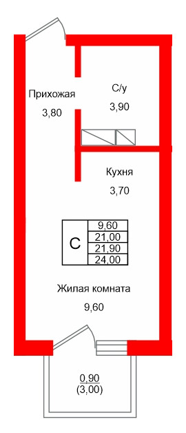 Квартира в ЖК Левада, студия, 21.9 м², 8 этаж