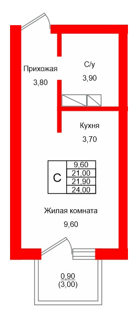 Квартира в ЖК Левада, студия, 21.9 м², 9 этаж
