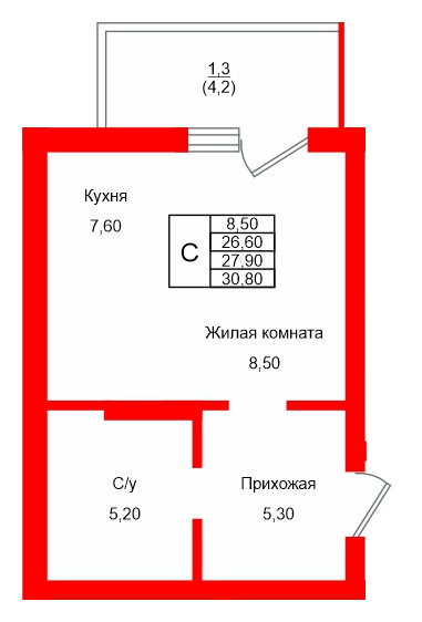 Квартира в ЖК Левада, студия, 27.9 м², 1 этаж