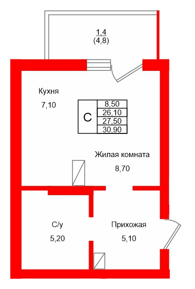 Квартира в ЖК Левада, студия, 27.5 м², 5 этаж