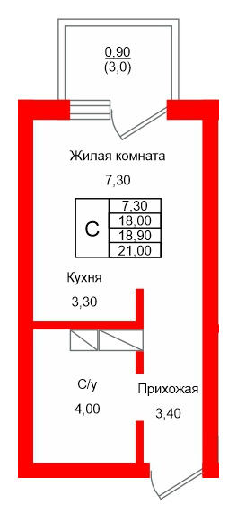 Квартира в ЖК Левада, студия, 18.9 м², 3 этаж
